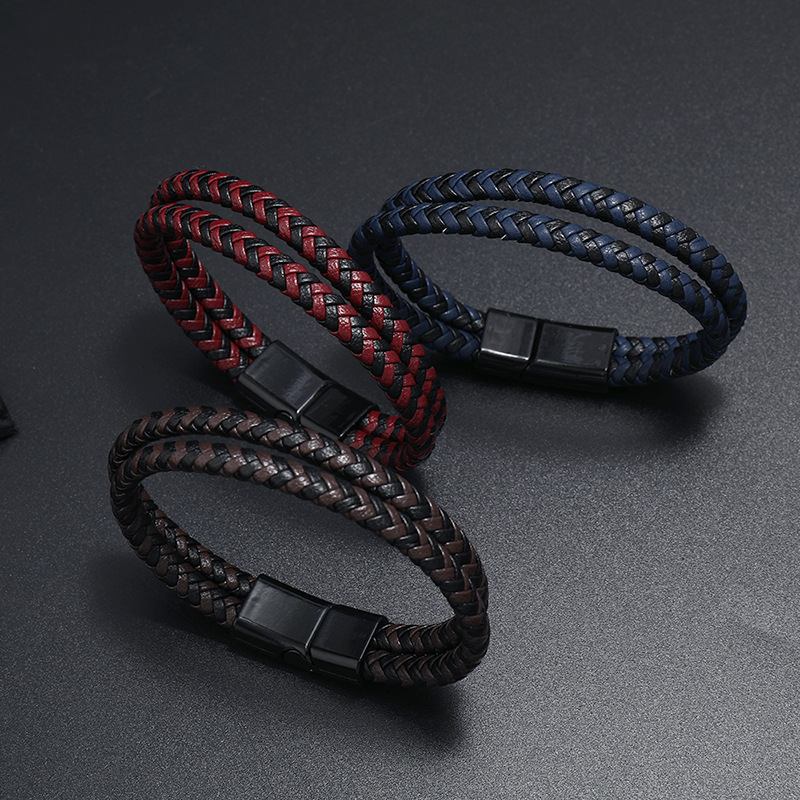 Fashion Simple Retro Woven Magnet Clasp Leather Bracelet