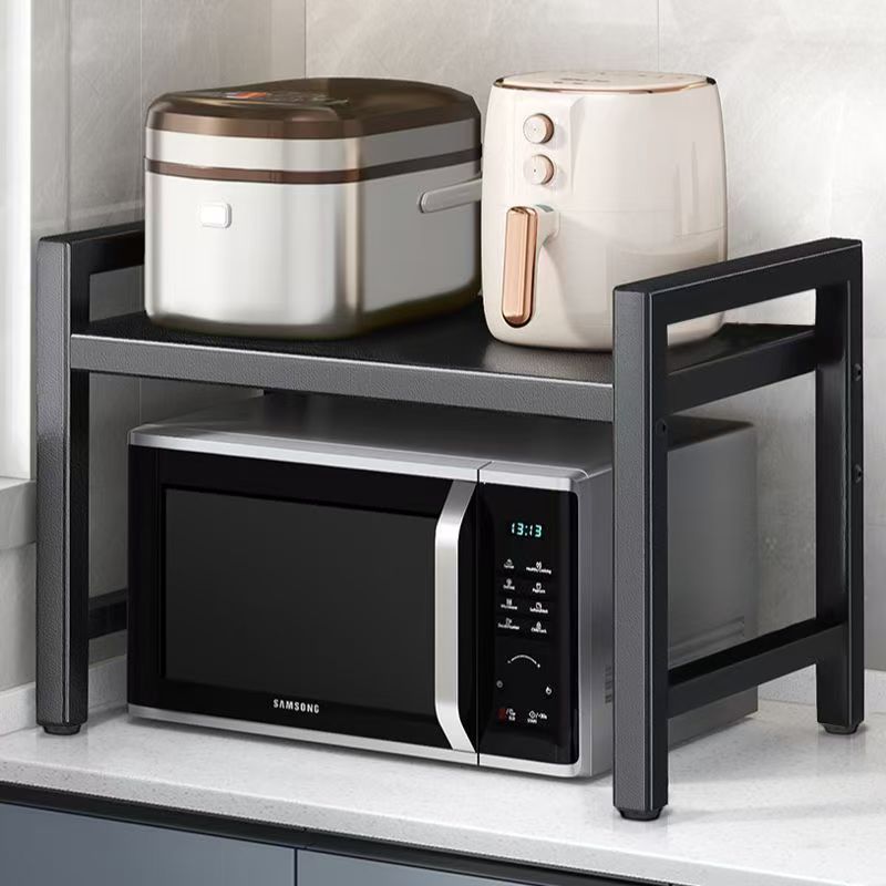 キッチン電子レンジ収納ラック格納式家庭用二層オーブンラックカウンタートップキッチン用品多機能収納ラック|undefined