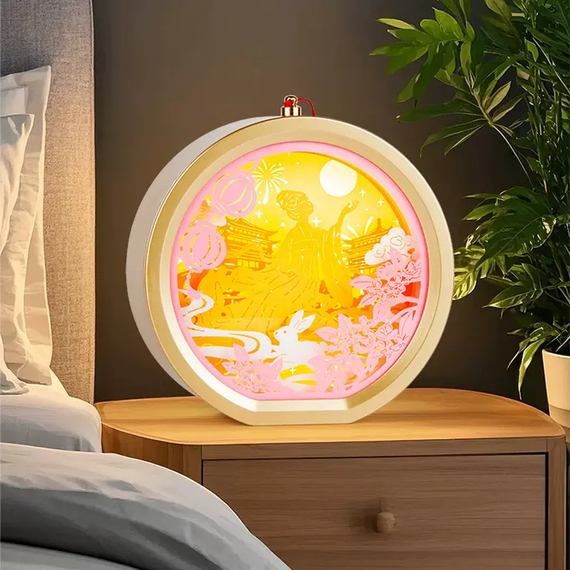 中秋节手提纸雕灯笼手工DIY材料包小夜灯纸雕氛围灯装饰创意定制