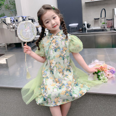 女童連衣裙2024新款寶寶夏裝旗袍小女孩漢服夏款兒童夏季童裝裙子