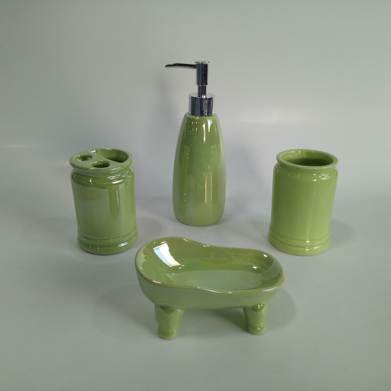 Hengfei Ceramic Stoneware Dolomite Four-Piece Set Durable and Convenient Modern Simple Pure Green Bathroom Accessories Set