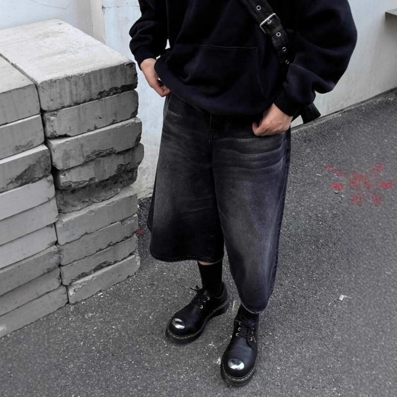 American-Style Denim Cropped Pants for Women, Summer Retro Mid-Length Loose Pants, Unisex Five-Point Straight Pants, Plus-Size Shorts