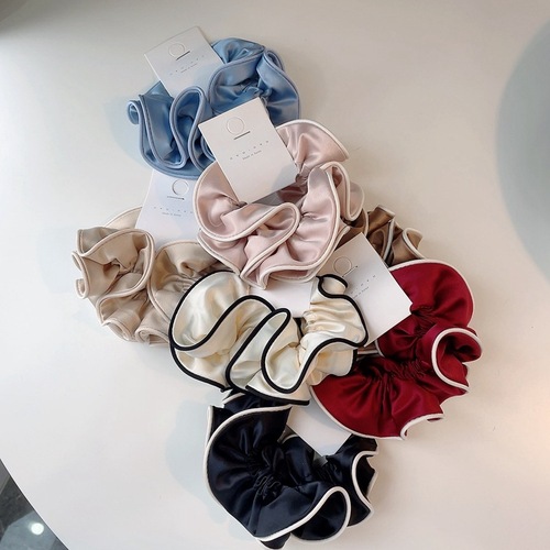 Korean style double-layered French fungus-edged satin-coloured Internet celebrity style rimmed large intestine hair tie with hair rope hair accessory