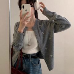圆领蝴蝶刺绣针织开衫女韩系2025年秋冬新款宽松甜美百搭毛衣外套