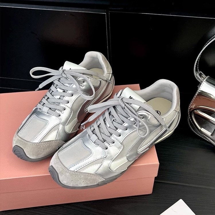 silver Inner Height Platform Color-matching German Training Shoes Women's 2025 New Mesh Breathable Comfortable Sports Casual Forrest Gump Shoes