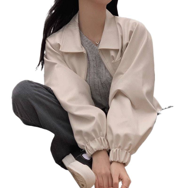 短款皮衣外套女春秋2025新款韩版宽松小众休闲百搭翻领长袖上衣女|undefined