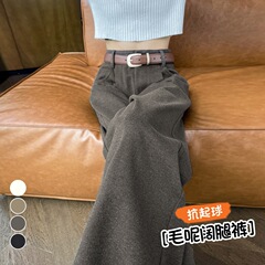 实拍2025秋冬新款加绒毛呢阔腿裤拖地裤高腰窄版直筒休闲裤女