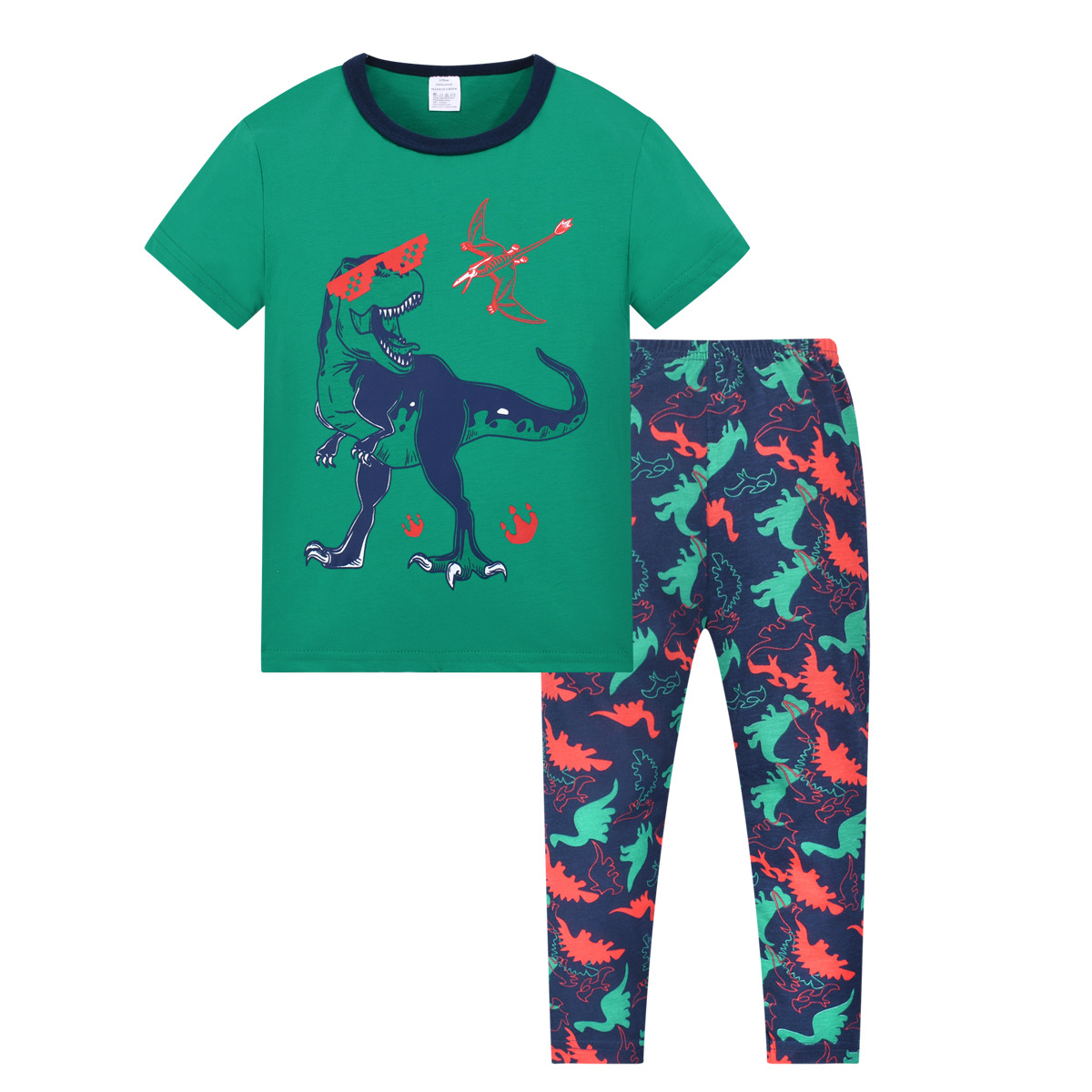 Los nuevos pijamas de los niños del verano europeos y americanos dinosaurio imprimieron el desgaste casero del algodón de la historieta de la ropa del aire acondicionado de los muchachos para los niños medios y grandes