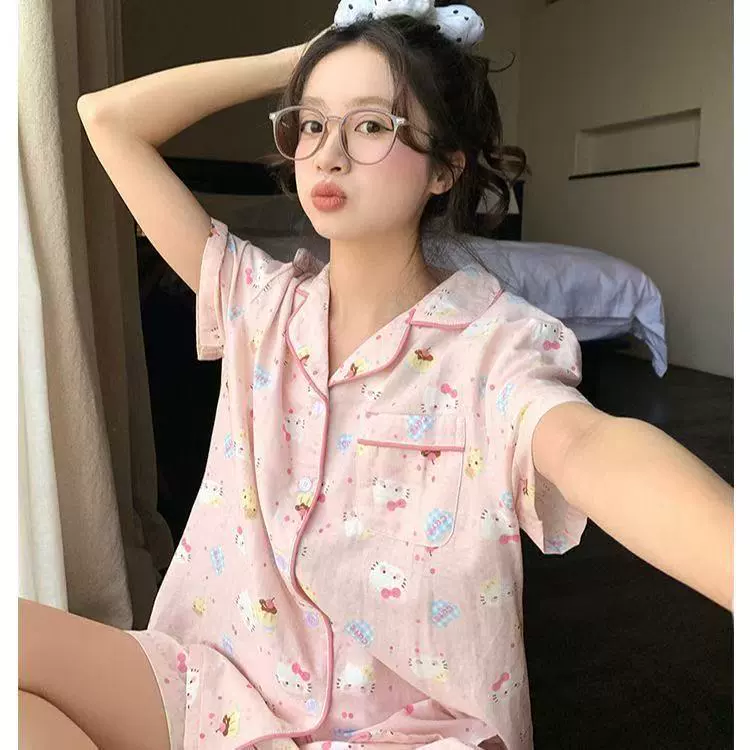 Summer pijama, cardigan, cute shorts, set, with short sleeve