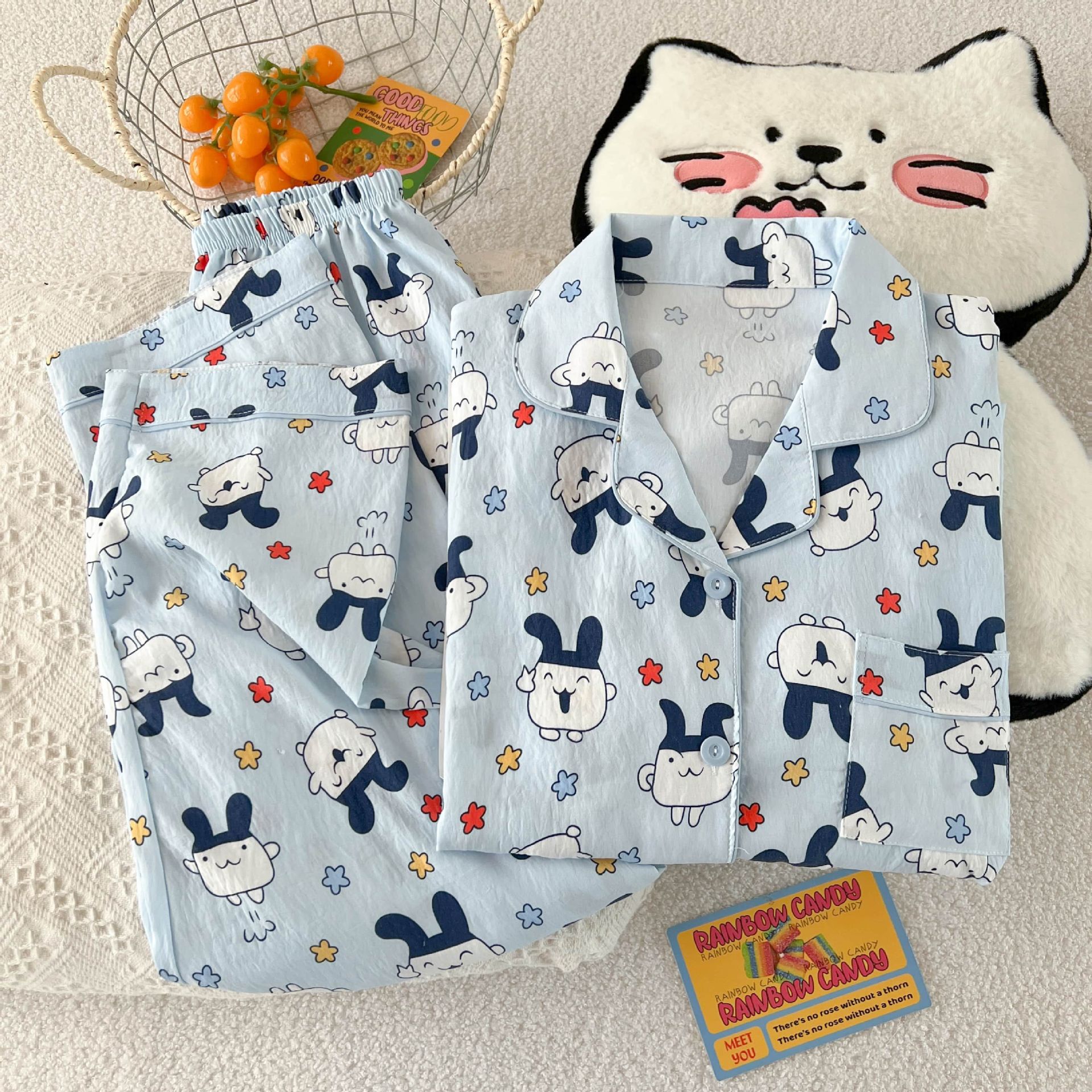 Al por mayor transfronterizo primavera y otoño 2026 nuevo pijama de mujer dibujos animados nubes dulces cardigan de algodón mangas largas pantalones largos cubierta de ropa para el hogar image 22