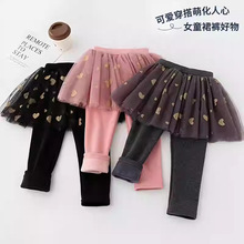 女宝宝裙裤洋气2025秋冬新款女童加绒打底裤假两件网纱裙子保暖裤