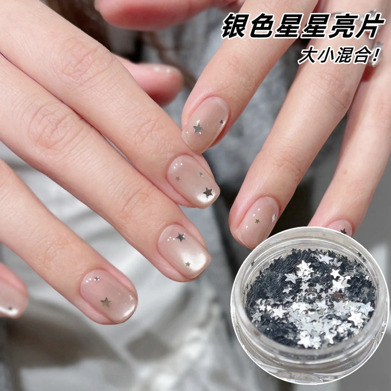 New Manicure Sequins Silver Star Sequins Mixed Size Silver Five-Pointed Star Mini Ultra-Thin Nail Patch Decoration