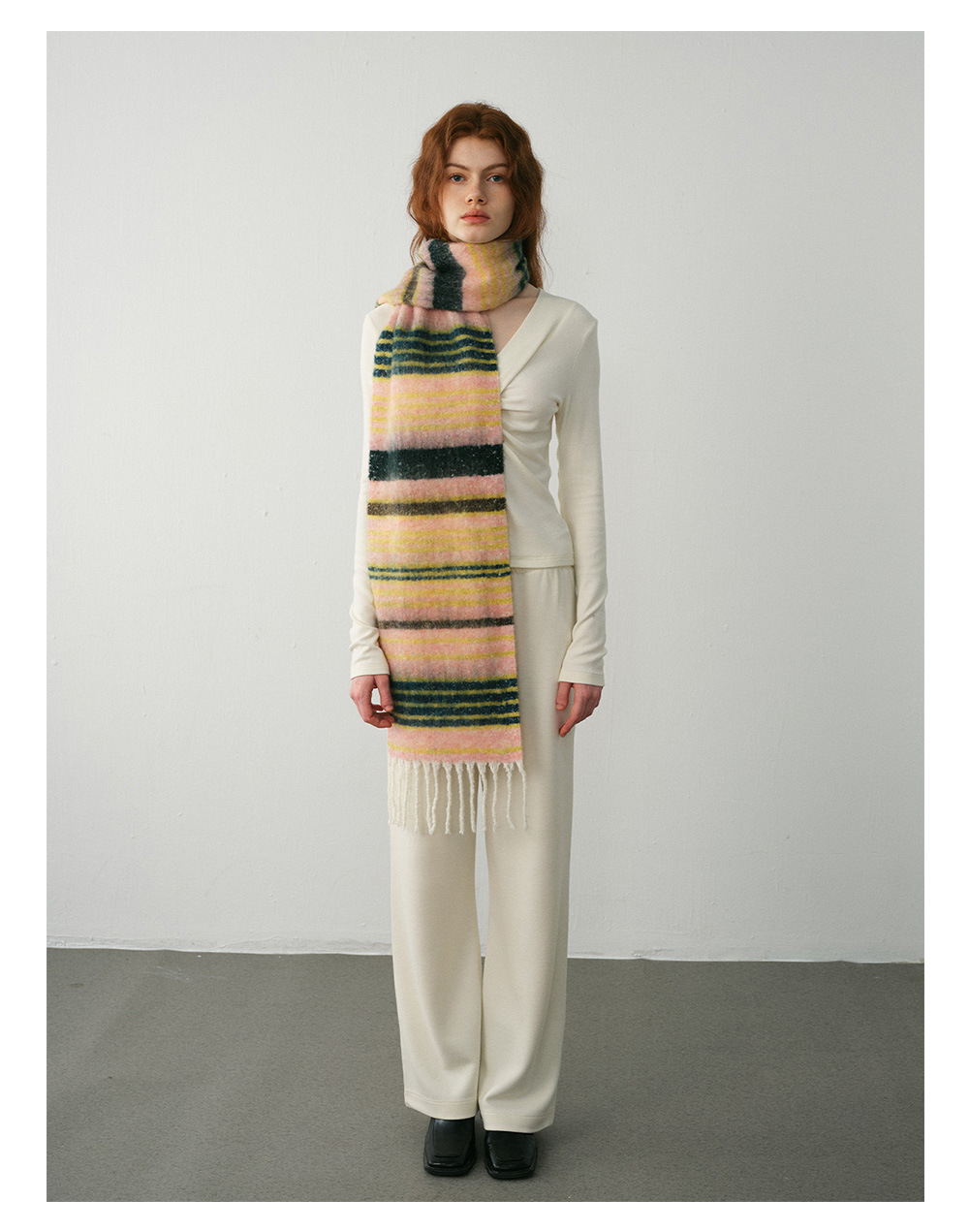 Neuer Designerschal aus Wollmischung mit Saturn-Streifen für Damen mit weichem Latz für winterliche Atmosphäre_voghion.com