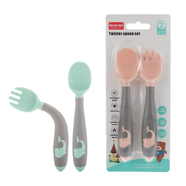Foreign trade export children's training spoon baby twist fork spoon combination suit whale twist fork spoon combination