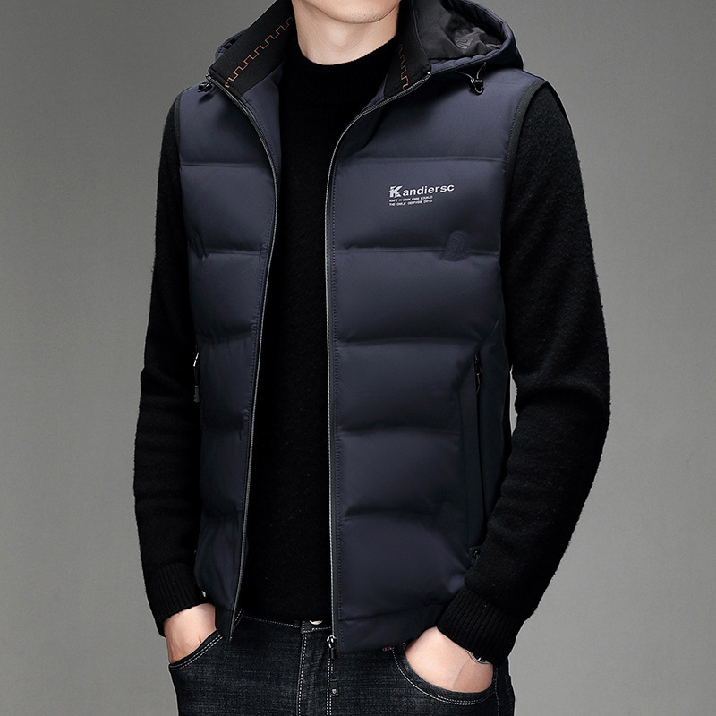 Short Down Vest Men's Autumn and Winter 2024 New Hooded Casual Vest Thickened Warm Vest