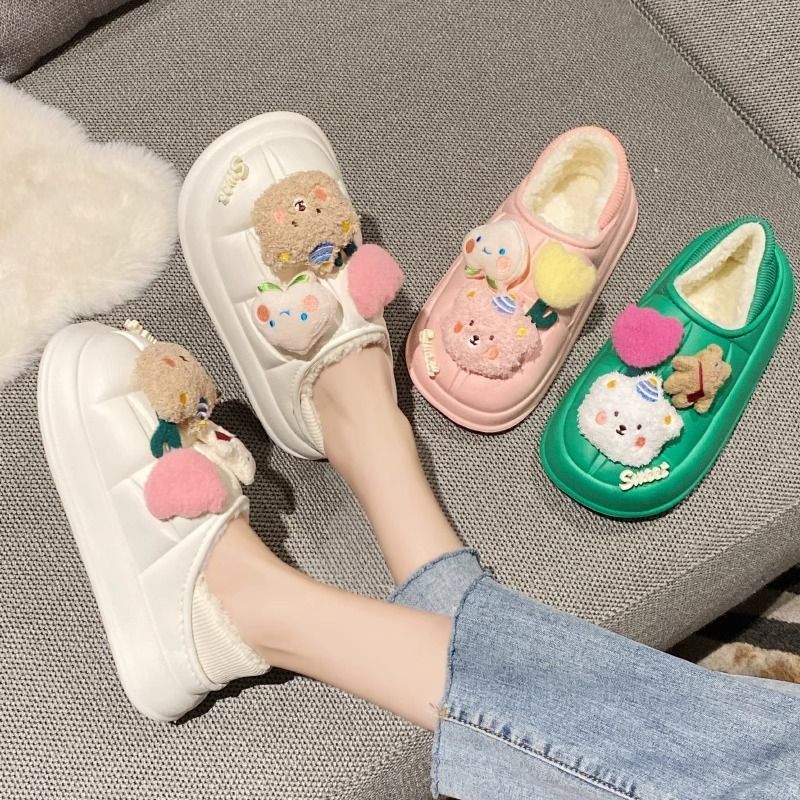 棉拖鞋女冬季包跟防水居家室内保暖加绒卡通可爱小兔毛绒外穿棉鞋