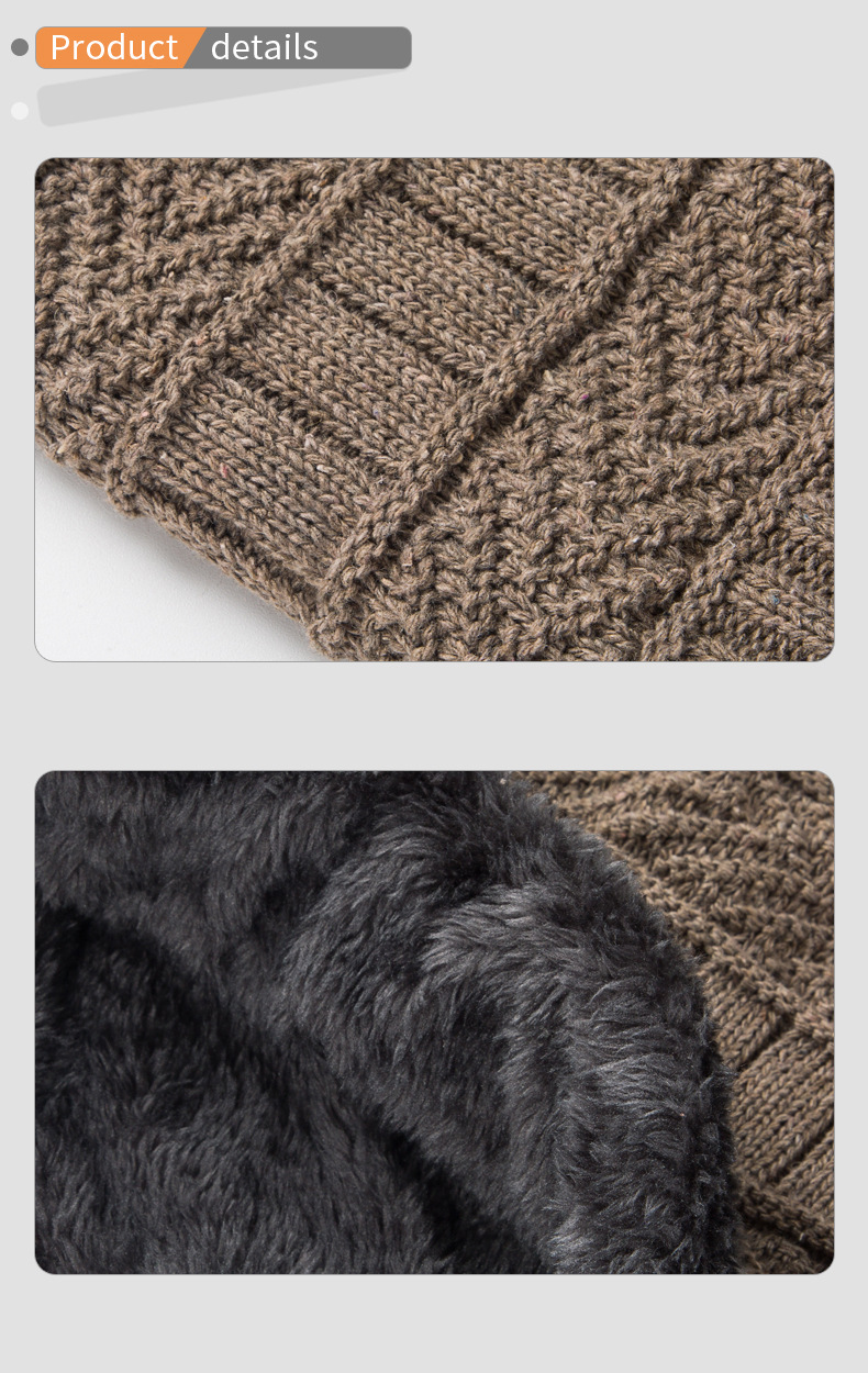 56g Weight Solid Color Pattern Unisex Gender Coffee, Grey Color Wholesale New Korean Style Knitted Scarf Hat Set Fashionable Men's And Women's Warm With Velvet Thick Woolen Cap Scarf Autumn And Winter 3