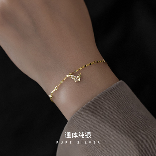 Under the Banyan Tree S925 sterling silver thin bracelet for girls  new ins niche design butterfly hand jewelry trendy ins