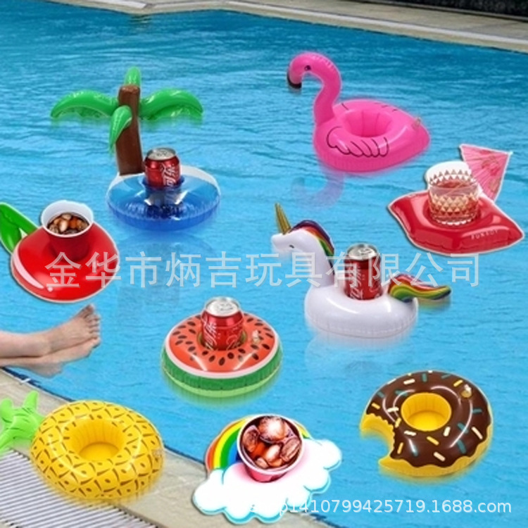 现货销售充气杯座水上可乐饮料杯座充气漂浮杯垫充气饮料杯托玩具