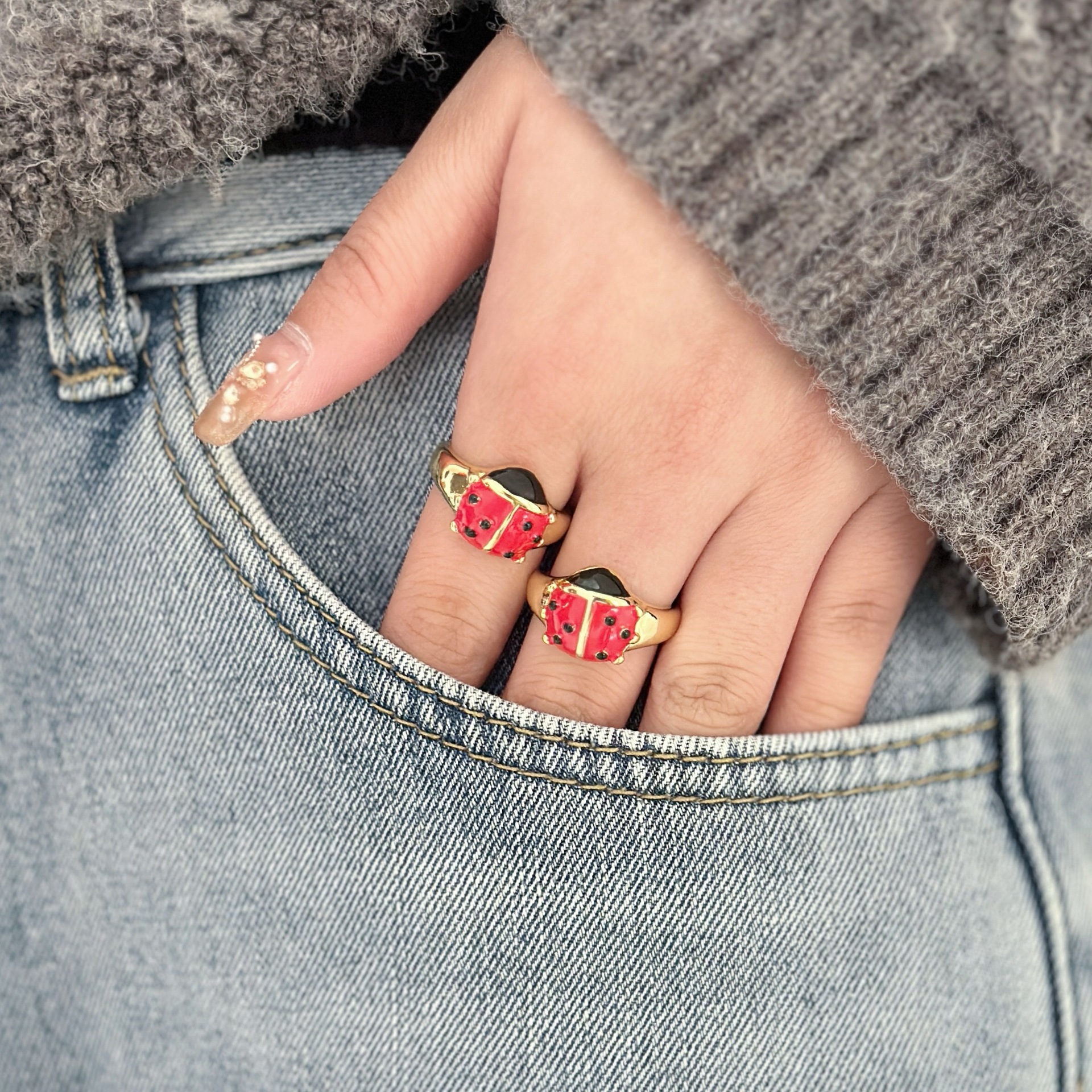 8g Weight Open Rings Classification Wholesale Jewelry Vintage Style Classic Style Ladybugs Copper Plating Open Rings