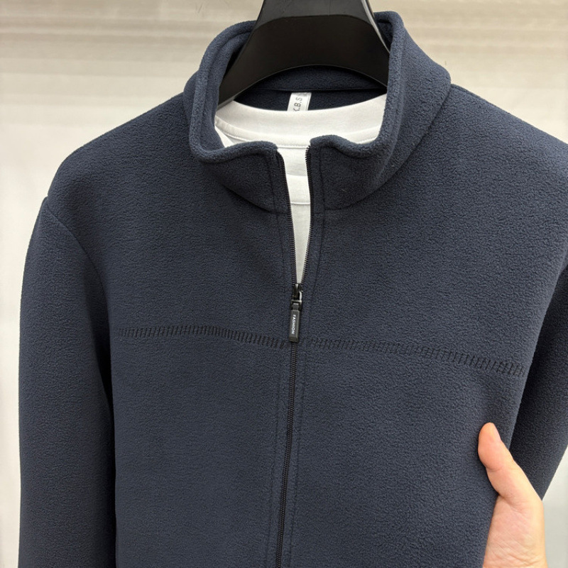 2025 Men's Autumn and Winter Double-Sided Velvet Jacket Warm Windproof Soft Jacket Jacket Middle-Aged and Young Men's Stand Collar Jacket