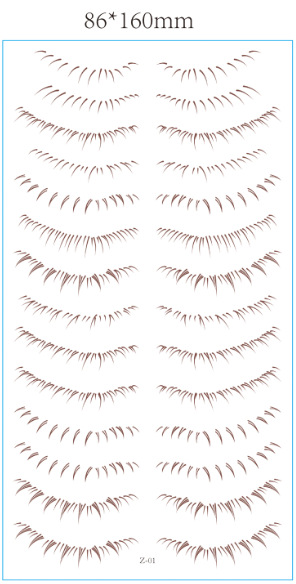 Etiqueta engomada creativa personalizada del tatuaje de la simulación de la pestaña inferior Pestañas postizas de transferencia de agua de parche de tatuaje de pestañas a la muestra de imagen