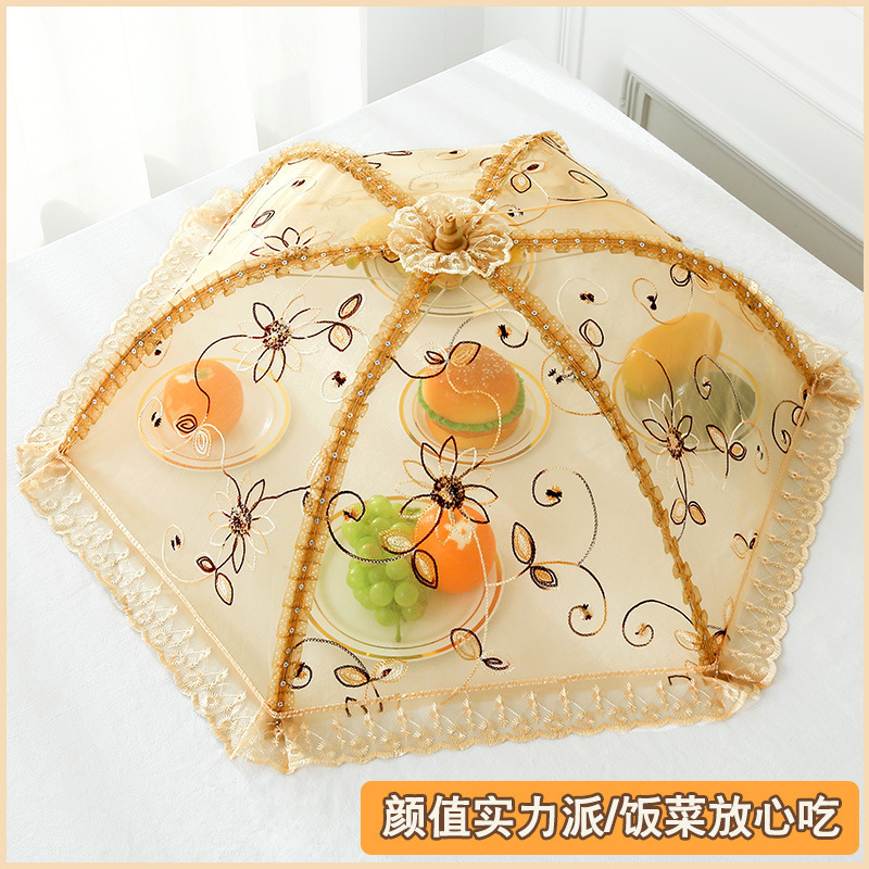 European-Style Household Dish Cover, Foldableable Round Dining Table Cover, Washable, Fly-Proof and Dust-Proof Shrink Cover, Dish Umbrella, Kitchen Supplies