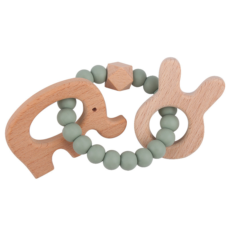 Nuevo bricolaje creativo haya elefante conejo juguete mordedor seguridad protección del medio ambiente pulsera de silicona con cuentas molar