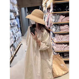 亚麻木扣连衣裙日系复古宽松气质高级设计感长裙女新款