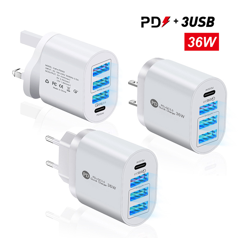 Mobile Phone Charger Pd 36w Fast Charging Adapter With 4 Usb Ports_voghion.com