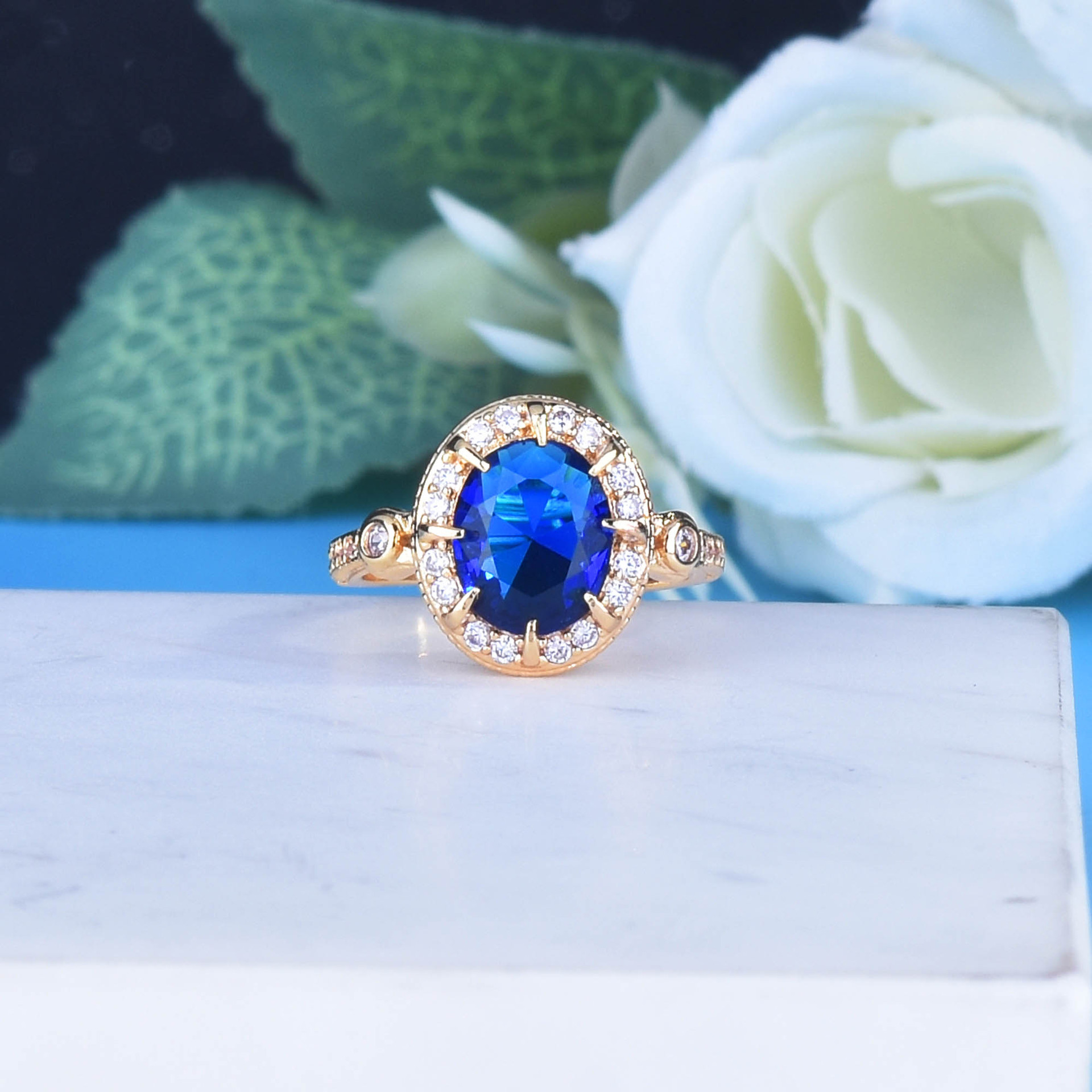 Fashion Retro Rings Royal Blue Jewelry Spinel Sapphire Opening Copper Ring display picture 2