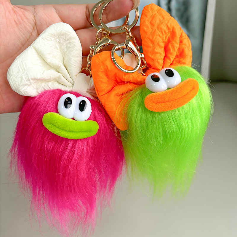 Creativa boca de salchicha divertido muñeca de lana frita llavero lindo peinado de felpa muñeca de bricolaje mochila escolar colgante joyería