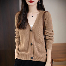 100%纯棉线针织衫开衫外套女2025早秋新款毛衣外搭披肩小款上衣