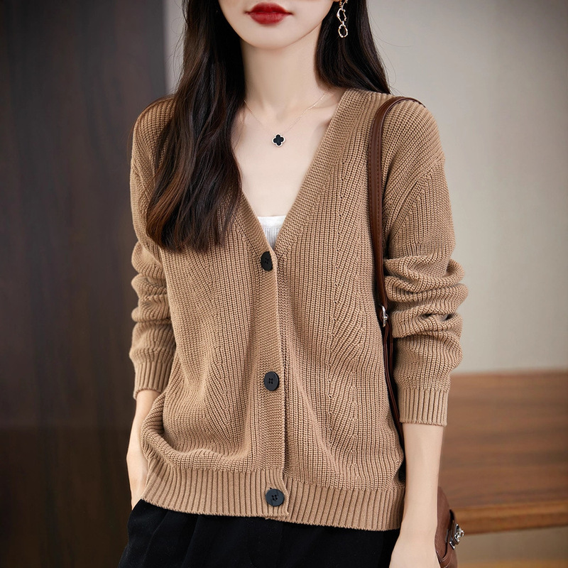 100% Pure Cotton Knitted Knitwear Cardigan Jacket for Women 2025 Early Autumn New Knitwear with Shawl Small Top