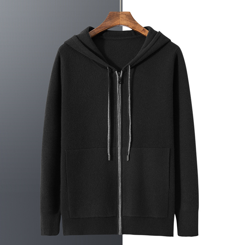 Demi-season cashmere keep warm hoodie with zipper