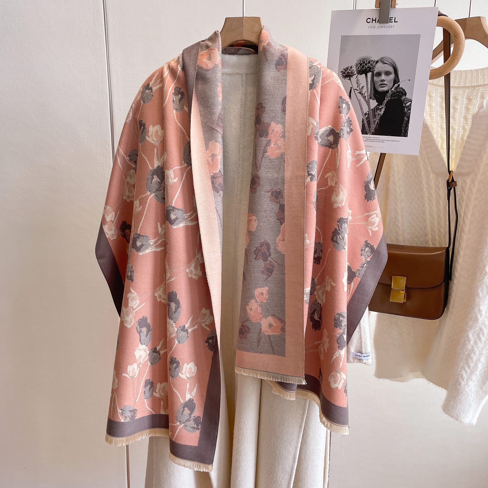 2023 nuevo clásico rosa estilo coreano versátil estudiante bufanda de cachemira engrosada de las mujeres habitación con aire acondicionado bufanda caliente