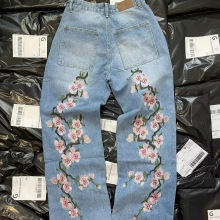 欧美跨境y2k街头原宿复古樱花刺绣高品质牛仔裤宽松街头嘻哈长裤