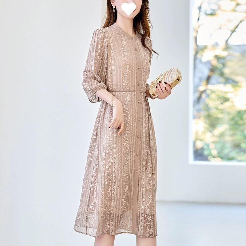 Элегантное шелковое платье с вышивкой для женщин 2025 года, новое, стройнящее, из тонкого шелка тутового дерева, А-силуэта, для миниатюрных женщин, юбка для мамы