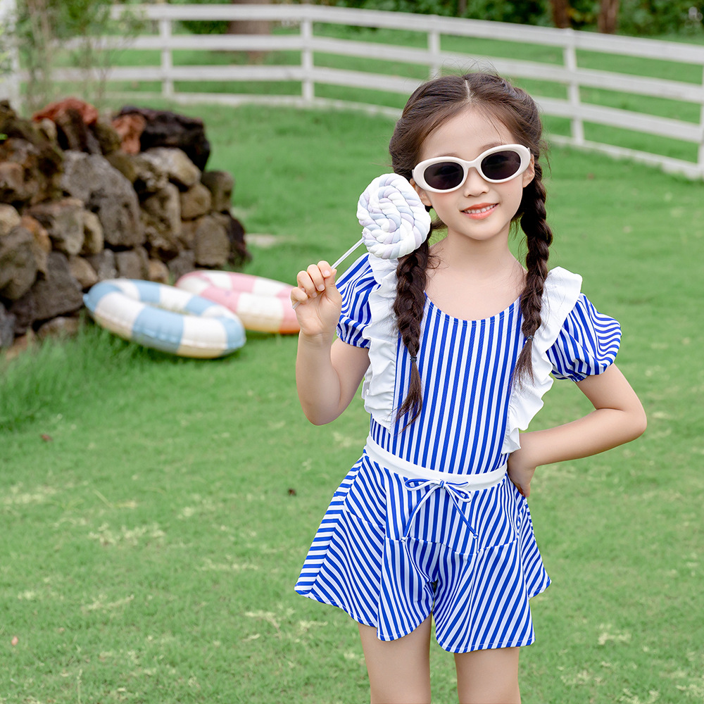 Children's Swimsuit Girl Princess Sun Protection Puff Sleeve One-Piece Swimsuit Girl Vacation Style Sweet Swimsuit Korea