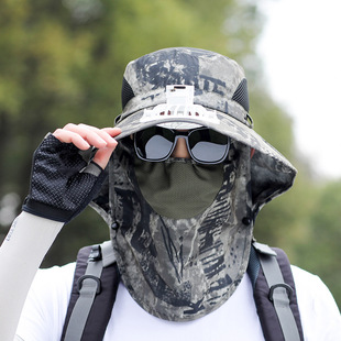 Adult Sun Hat Sunscreen Breathable Sun Hat Outdoor Travel Sun Hat Camouflage Military Windproof Hat with Face Mask