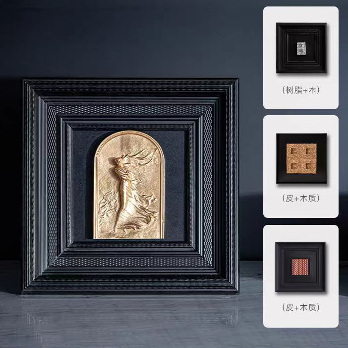 Light Luxury Chinese Modern Model Room Display Cabinet Display with Decorative Art Leather Gilt Fabric Hanging Painting Decoration