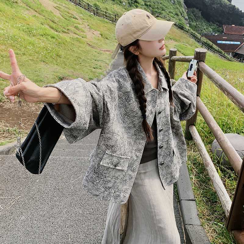 ins超火重工印花小香风外套女春秋2025新款酷飒短款个性夹克上衣|undefined