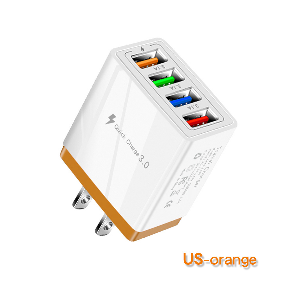 4usb cargador de teléfono móvil 3a color cabeza de carga LED luz estándar europeo estándar americano tableta transfronteriza exclusivo para venta al por mayor