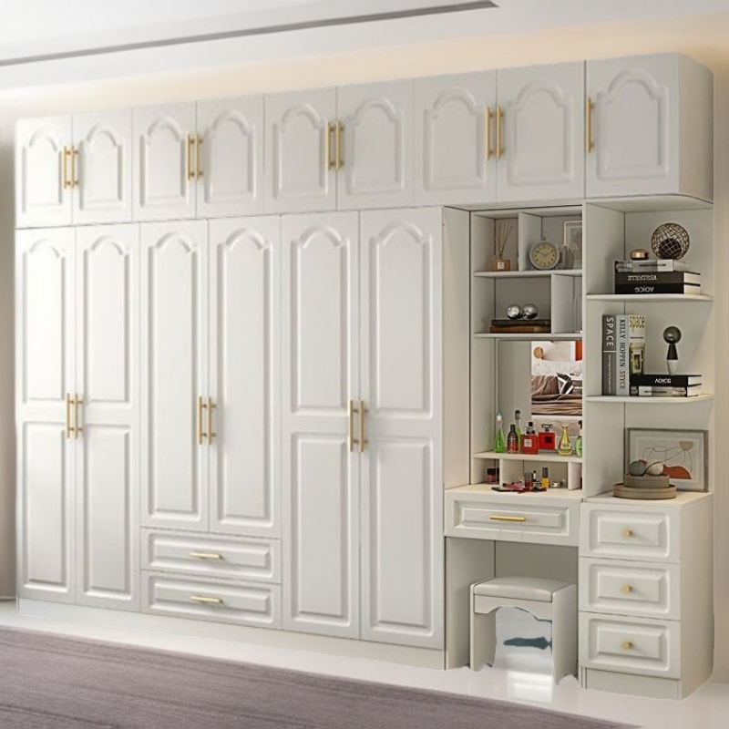 European-Style Wardrobe Bedroom Cabinet Modern Flat Door Dressing Table Integrated Small Apartment Nordic Storage Wardrobe Eco-Friendly Storage
