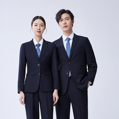 男女同款职业套装藏蓝色西装抗皱免烫工作服销售商务单位正装西服
