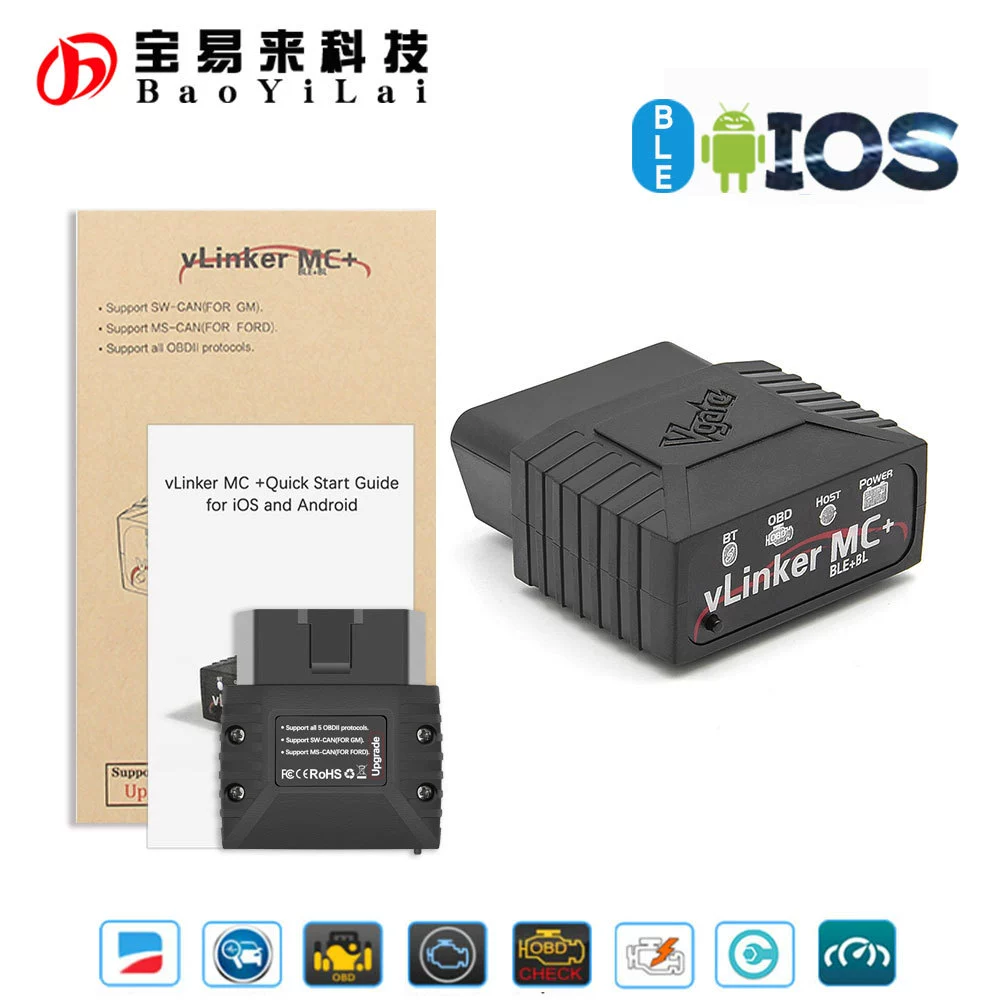 vLinker MC+ BLE Android Apple Bluetooth 4.0 OBD-сканер для диагностики неисправностей автомобиля