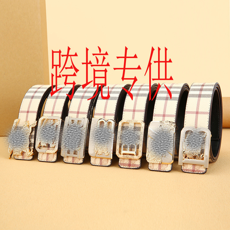 Cross-border exclusive for wholesale 3.8 width smooth buckle belt fashion business belt jeans belt double-sided use