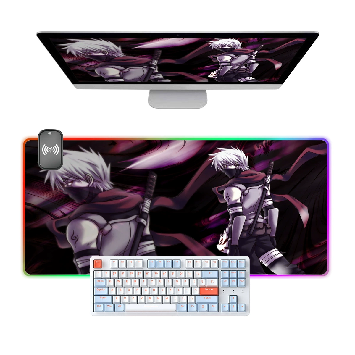 Сделай сам увеличенного размера грязеотталкивающий коврик для мыши RGB с холодной подсветкой аниме Naruto двумерный киберспорт игровой офисный коврик