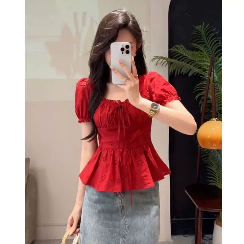 Повседневная рубашка с короткими рукавами в нежном стиле больших размеров, женская летняя белая рубашка, плотно прилегающий топ для похудения для полных девушек