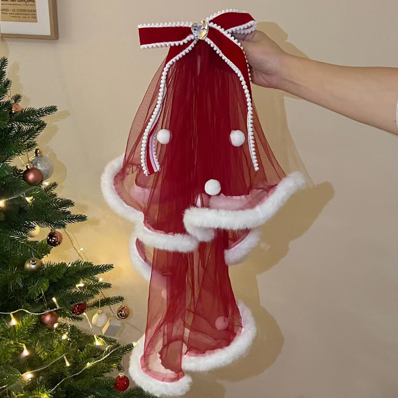 El otoño y el Invierno de Navidad velo terciopelo rojo arco blanco fiesta fotos accesorios para el cabello escapar princesa tocado